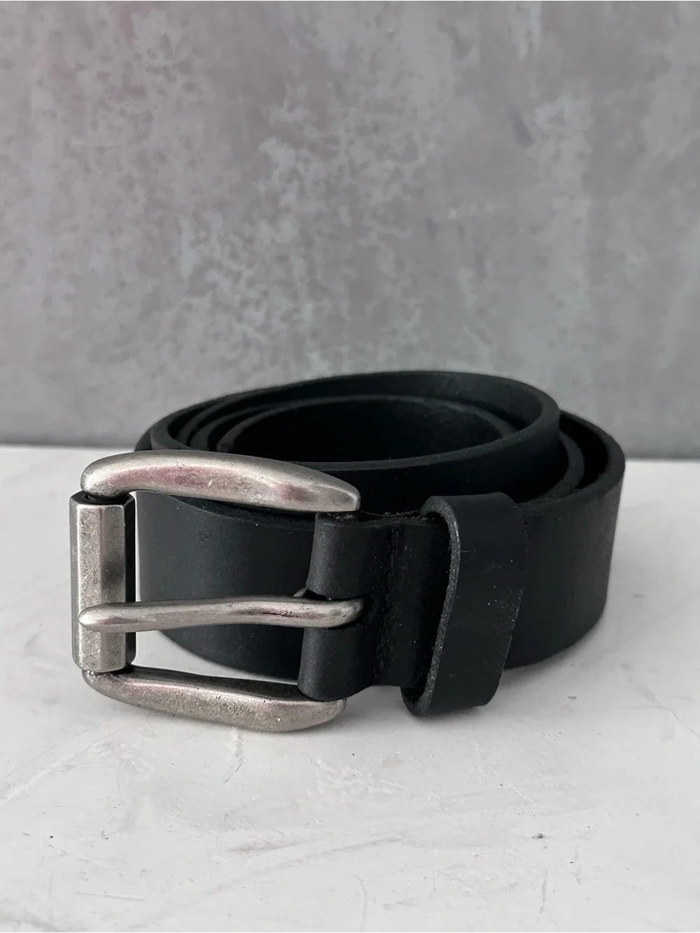 Black Leather Belt Mens Sz 46 Silver Buckle Made in Mexico